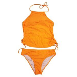 Orange Tankini Swimsuit Set  Halter Top & Bottoms  Size L  Beachsissi   Swimwear